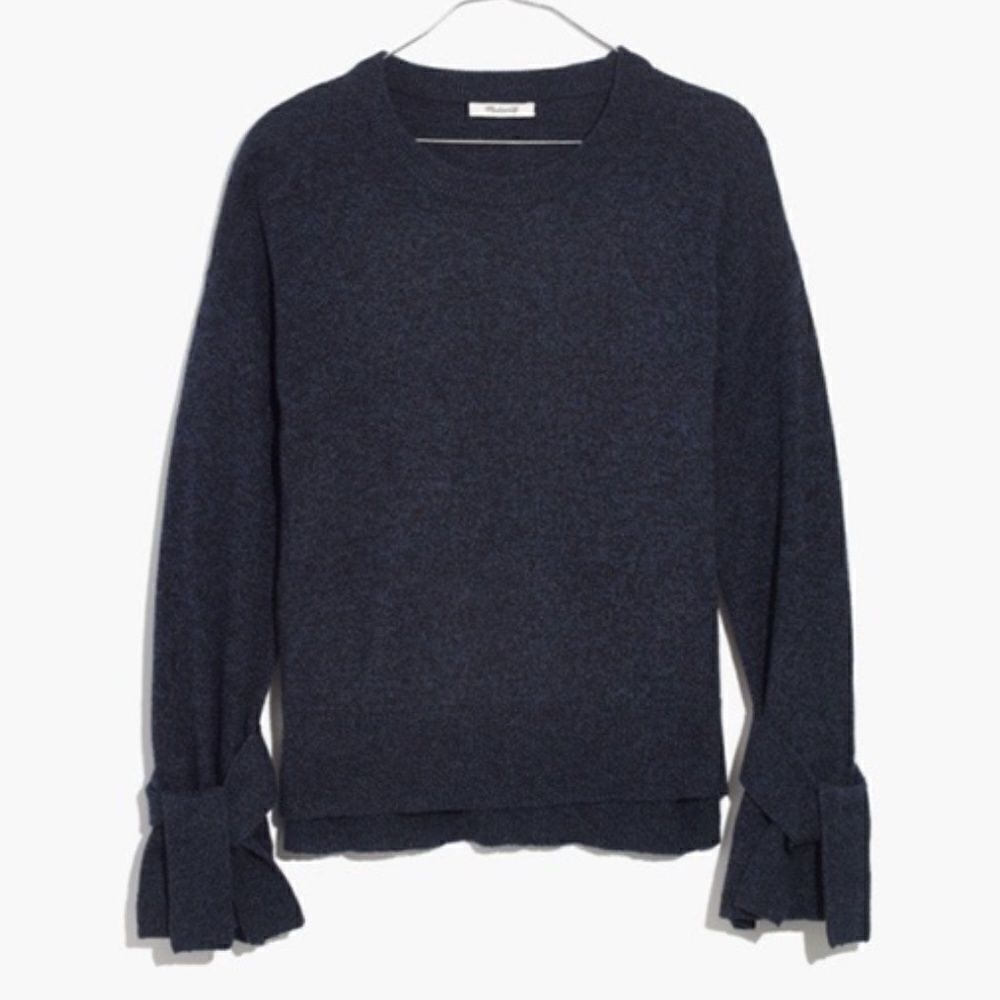 Madewell Pullover Sweater with Tie-Cuff Bell Sleeve in Navy Blue Size XXS